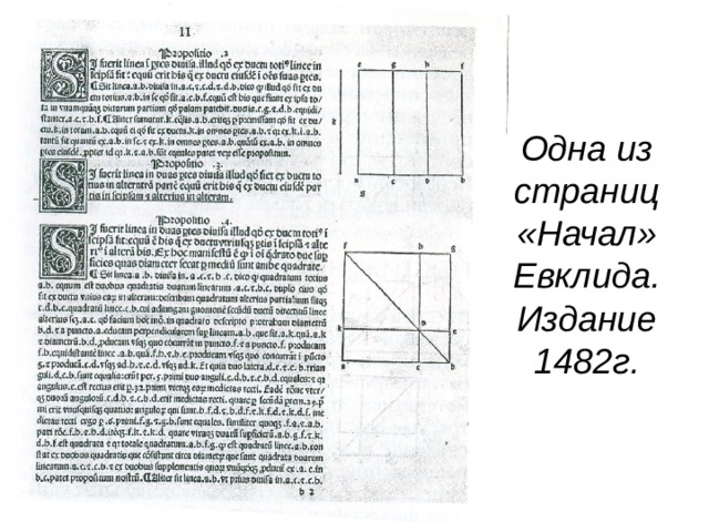 Одна из страниц «Начал» Евклида. Издание 1482г. 