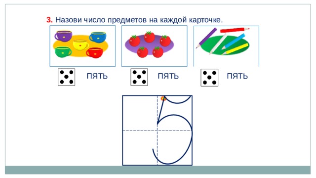 3. Назови число предметов на каждой карточке. ПЯТЬ ПЯТЬ ПЯТЬ 