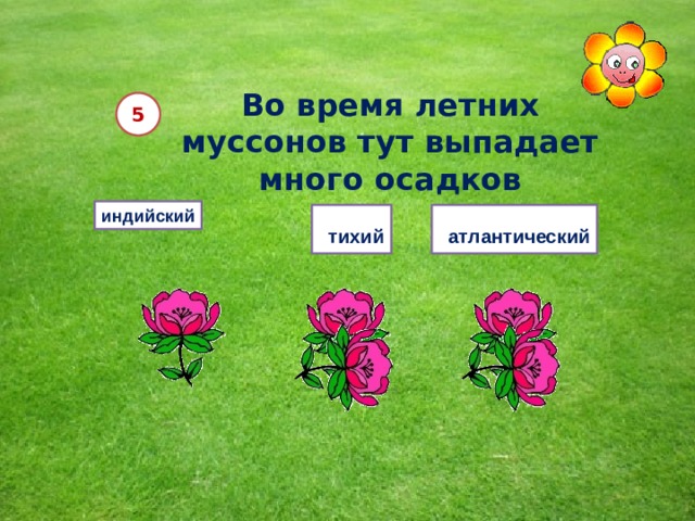 Во время летних муссонов тут выпадает много осадков 5 индийский  тихий  атлантический  