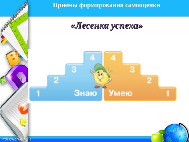 Приёмы формирования самооценки   «Лесенка  успеха »   