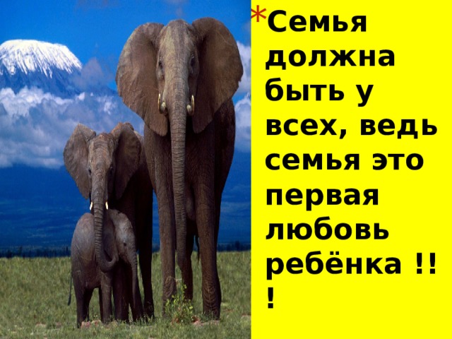 Семья должна быть у всех, ведь семья это первая любовь ребёнка !!! 