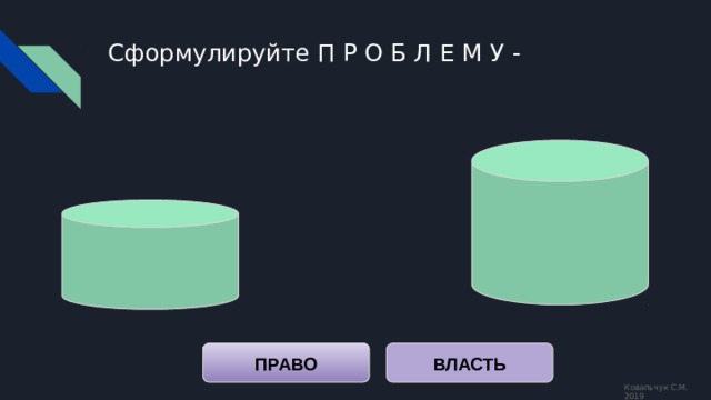 Сформулируйте П Р О Б Л Е М У - ВЛАСТЬ ПРАВО Ковальчук С.М. 2019 