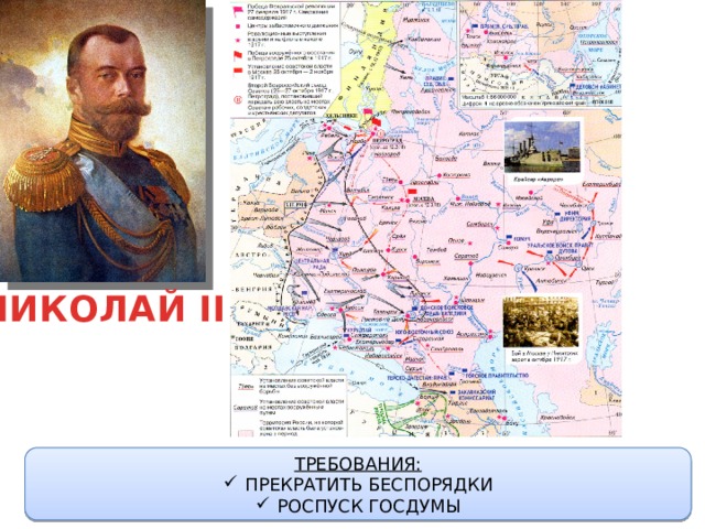 НИКОЛАЙ II ТРЕБОВАНИЯ: ПРЕКРАТИТЬ БЕСПОРЯДКИ РОСПУСК ГОСДУМЫ 