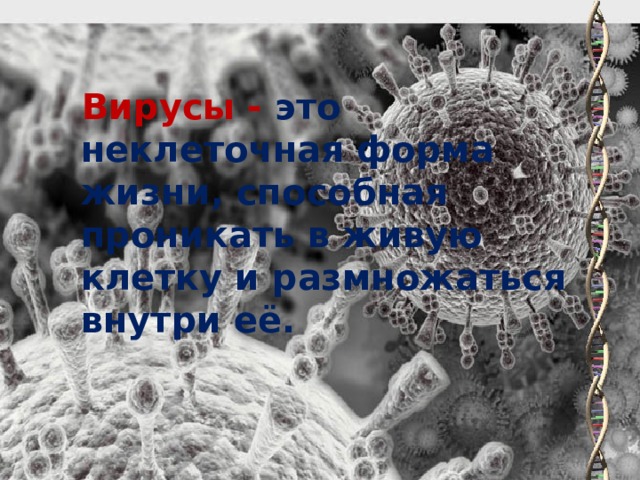 Вирусы - это неклеточная форма жизни, способная проникать в живую клетку и размножаться внутри её.  