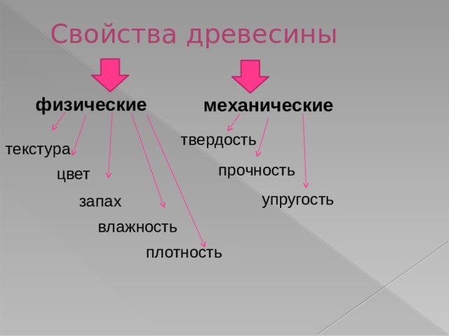 Свойства древесины физические  механические твердость текстура прочность цвет упругость запах влажность плотность 