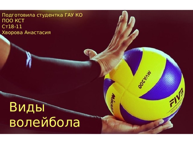 Подготовила студентка ГАУ КО ПОО КСТ Ст18-11 Хворова Анастасия Виды  волейбола 