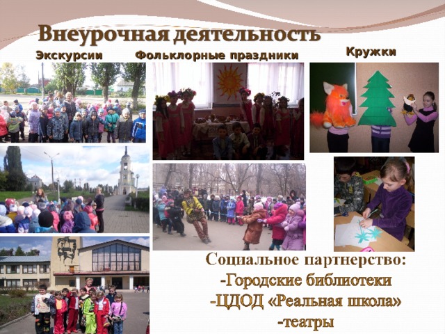 Кружки Экскурсии Фольклорные праздники 