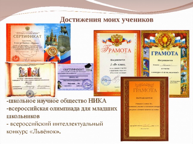 Достижения моих учеников 