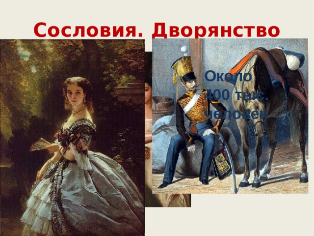 Сословия. Дворянство Около 400 тыс. человек 