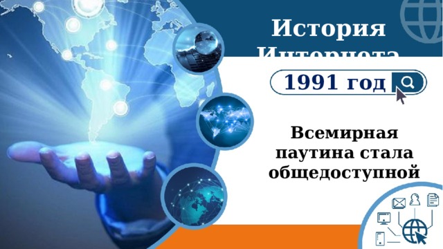 История Интернета 1991 год Всемирная паутина стала общедоступной 