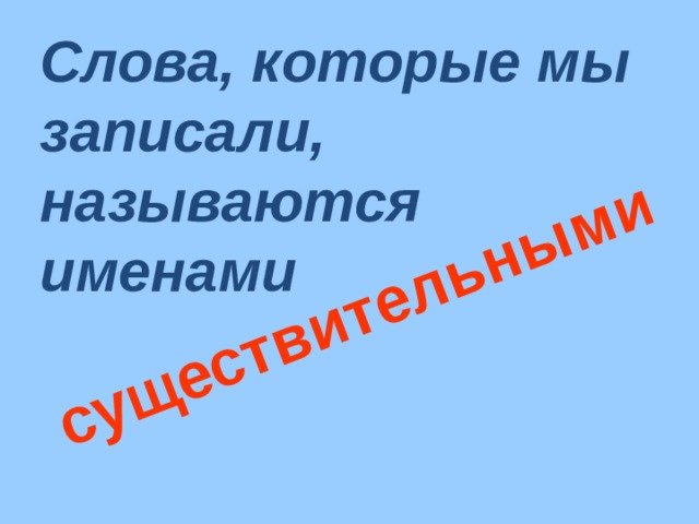 существительными Слова, которые мы записали, называются именами 