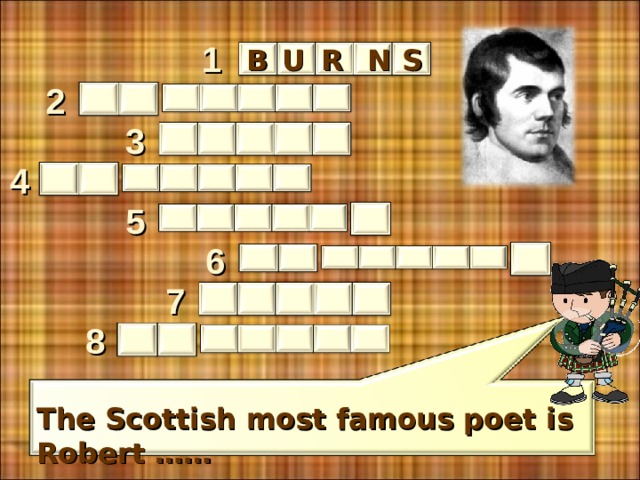 1 B R N U S 2 3 4 5 6 7 8 The Scottish most famous poet is Robert …… 3 