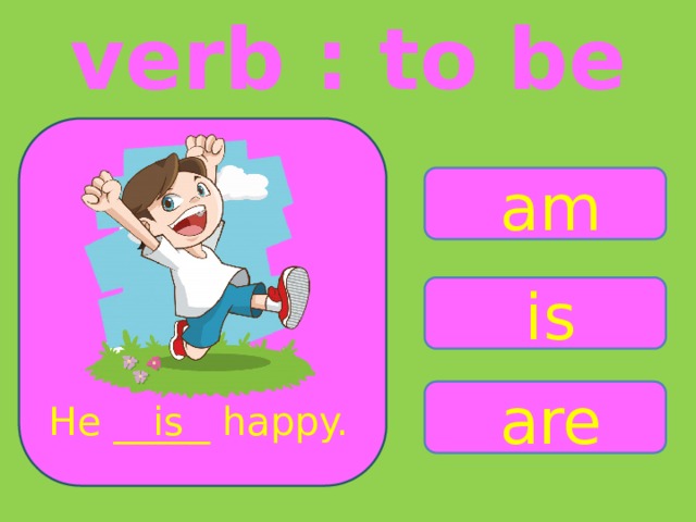 verb : to be am is are He _____ happy. is 