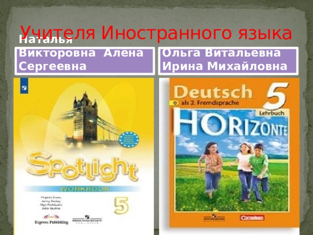 Учителя Иностранного языка Наталья Викторовна Алёна Сергеевна Ольга Витальевна Ирина Михайловна 