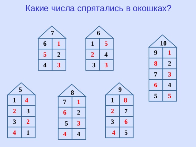 Какие числа спрятались в окошках? 6 7 10 1 6 5 1 1 9 2 4 2 5 2 8 3 4 3 3 7 3 4 6 9 5 8 5 5 8 4 1 1 1 7 7 2 2 3 6 2 3 6 2 3 3 5 1 4 5 4 4 4