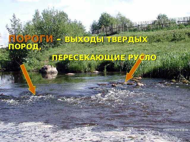ПОРОГИ – ВЫХОДЫ ТВЕРДЫХ ПОРОД,  ПЕРЕСЕКАЮЩИЕ РУСЛО 