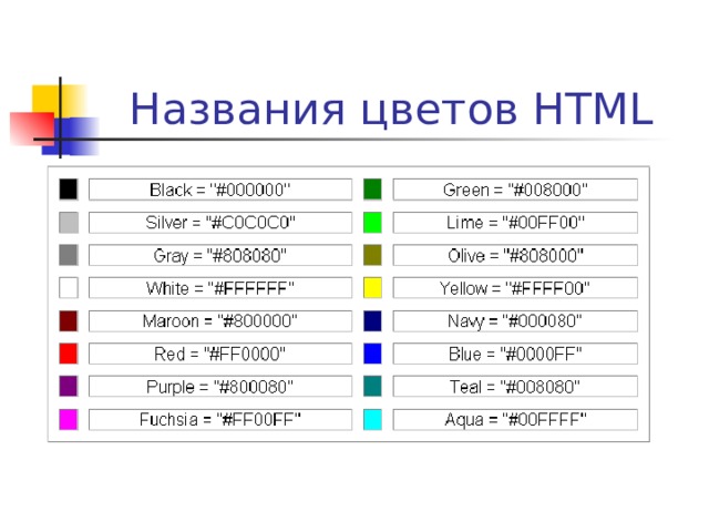 Названия цветов HTML 