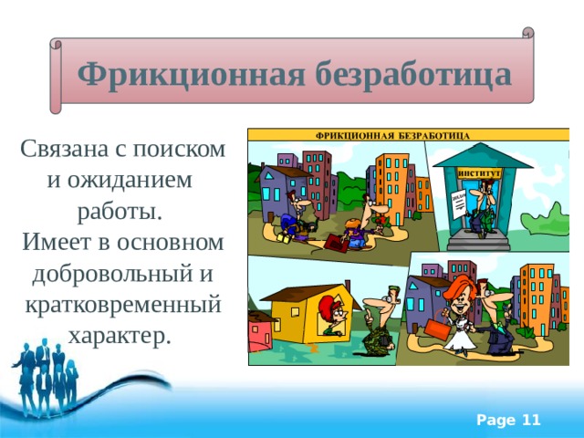 Фрикционная безработица Связана с поиском и ожиданием работы. Имеет в основном добровольный и кратковременный характер. 