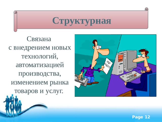 Структурная Связана с внедрением новых технологий, автоматизацией производства, изменением рынка товаров и услуг. 