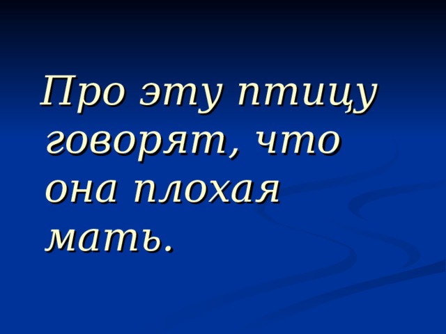  Про эту птицу говорят, что она плохая мать. 