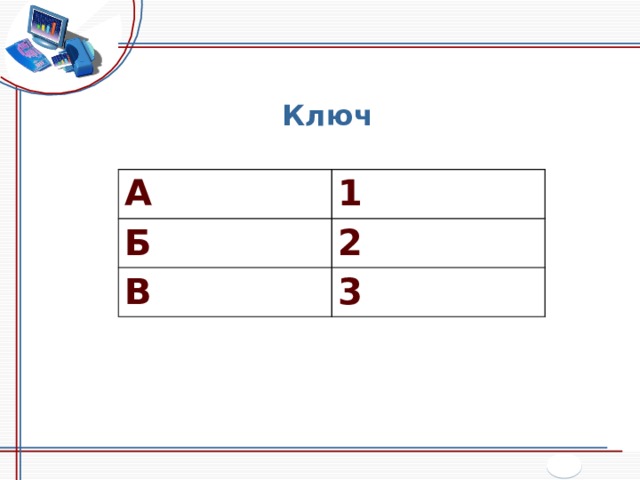 Ключ А 1 Б 2 В 3 