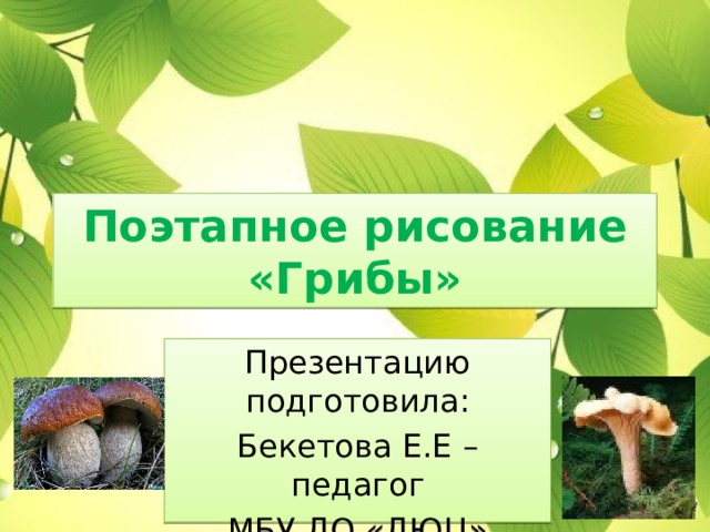 Поэтапное рисование  «Грибы» Презентацию подготовила: Бекетова Е.Е –педагог МБУ ДО «ДЮЦ» г. Краснокаменск 