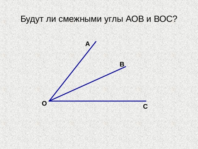 Будут ли смежными углы АОВ и ВОС? А В О С 