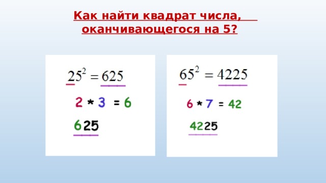   Как найти квадрат числа, оканчивающегося на 5?   