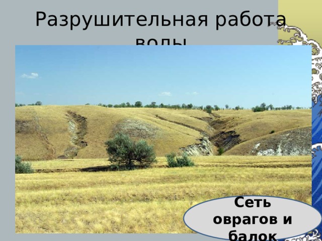 Разрушительная работа воды Сеть оврагов и балок 