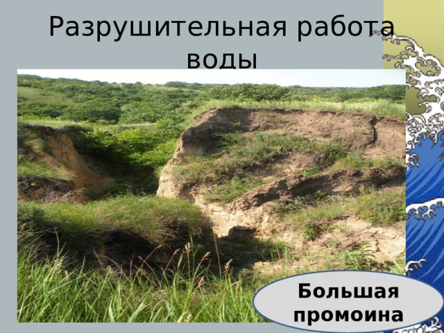 Разрушительная работа воды Большая промоина 