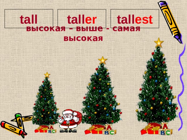 tall er tall tall est  высокая – выше - самая высокая 