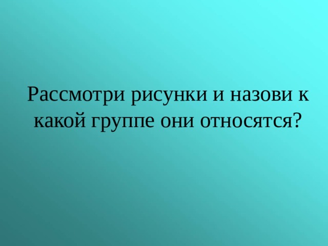 Рассмотри рисунки и назови к какой группе они относятся? 