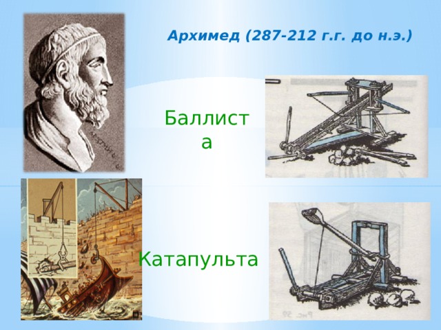 Архимед (287-212 г.г. до н.э.) Баллиста Катапульта 
