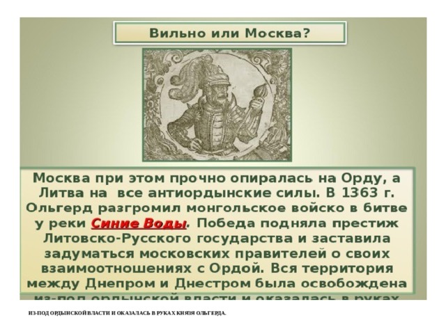 из-под ордынской власти и оказалась в руках князя Ольгерда.   