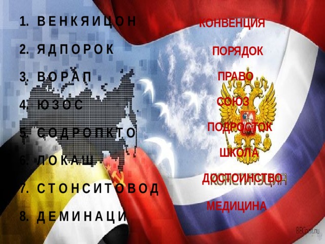 В Е Н К Я И Ц О Н Я Д П О Р О К В О Р А П Ю З О С С О Д Р О П К Т О Л О К А Ш С Т О Н С И Т О В О Д Д Е М И Н А Ц И КОНВЕНЦИЯ ПОРЯДОК ПРАВО СОЮЗ ПОДРОСТОК  ШКОЛА ДОСТОИНСТВО МЕДИЦИНА 