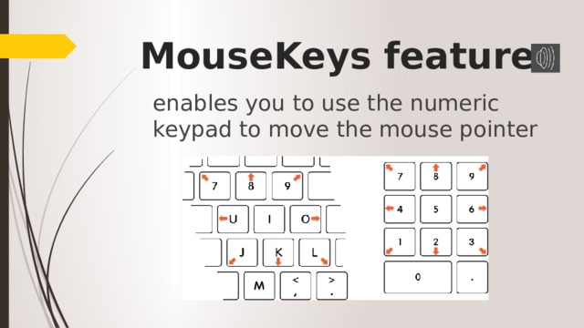 MouseKeys feature enables you to use the numeric keypad to move the mouse pointer 