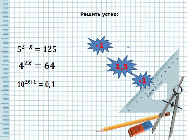     Решить устно:  -1  1,5 -1 
