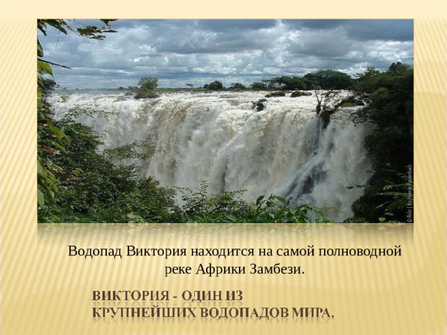 Водопад Виктория находится на самой полноводной реке Африки Замбези. 
