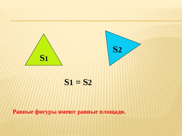S 2 S 1 S 1 = S 2 Равные фигуры имеют равные площади. 