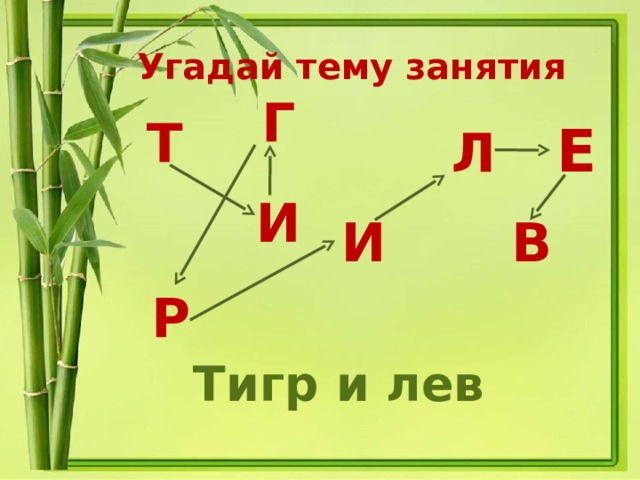 Угадай тему занятия Г Т Е Л И В И Р Тигр и лев 