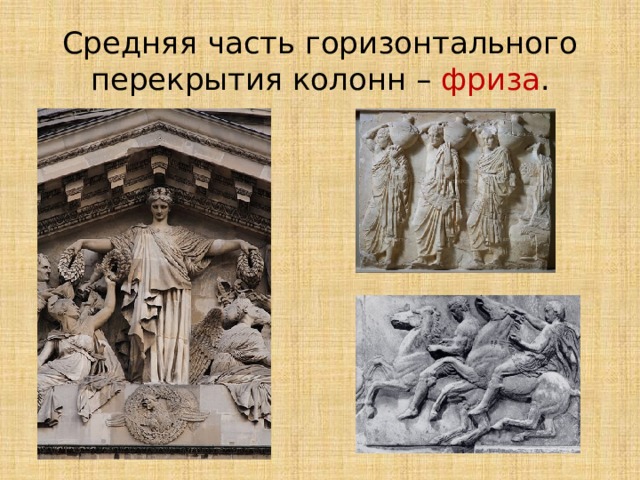 Средняя часть горизонтального перекрытия колонн – фриза . 