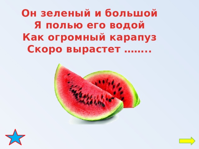 Он зеленый и большой Я полью его водой Как огромный карапуз Скоро вырастет ……..  