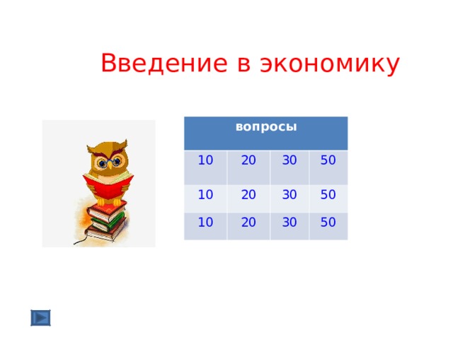 Введение в экономику вопросы 10 20 10 30 20 10 50 20 30 50 30 50 
