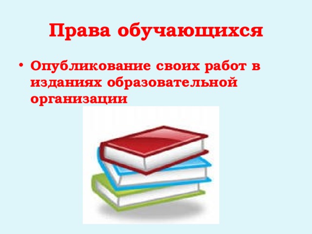 Права обучающихся Опубликование своих работ в изданиях образовательной организации 