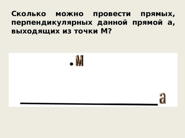 Сколько можно провести прямых, перпендикулярных данной прямой а, выходящих из точки М? 