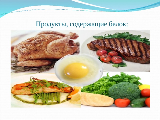 Продукты, содержащие белок:   