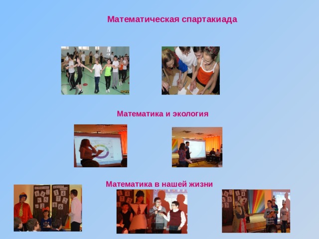 Математическая спартакиада Математика и экология Математика в нашей жизни 