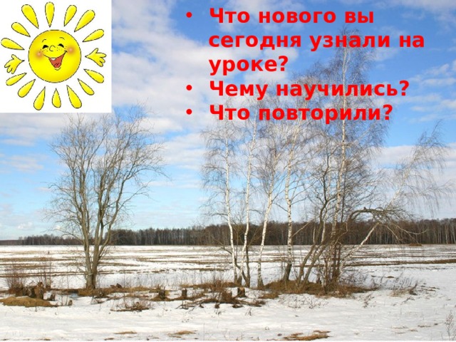 Что нового вы сегодня узнали на уроке? Чему научились? Что повторили? 