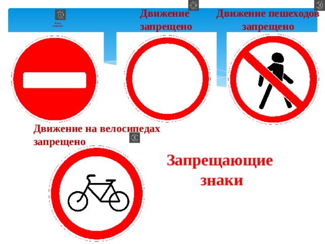 Движение запрещено   Движение пешеходов запрещено    Въезд  запрещен   Движение на велосипедах запрещено Запрещающие знаки 