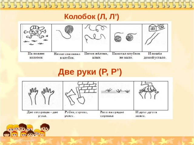 Колобок (Л, Л ’ ) Две руки (Р, Р ’ ) 